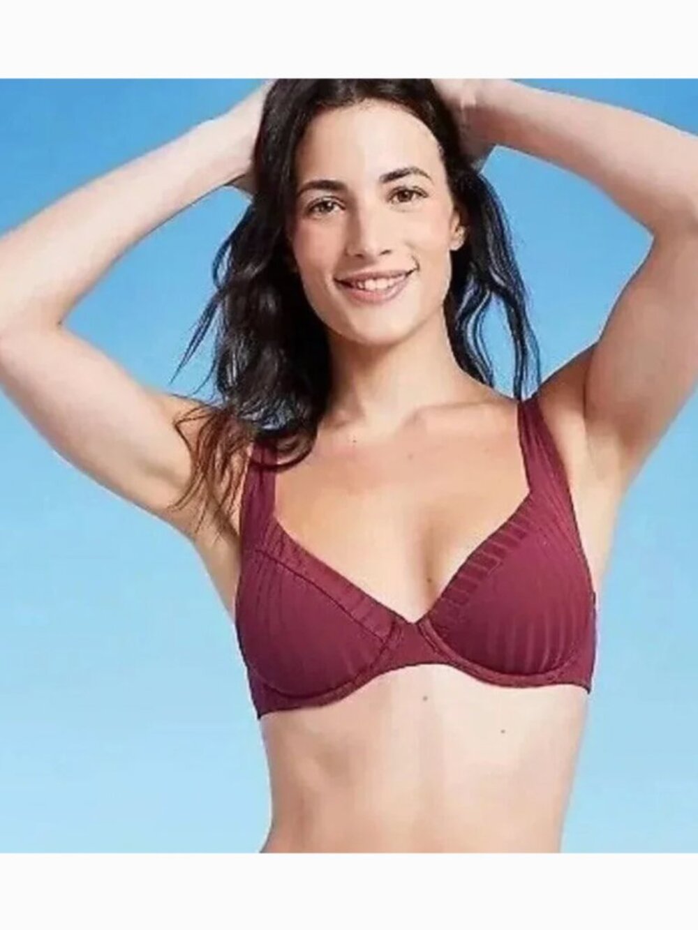 Shade & Shore Burgundy Ribbed Underwire Bikini - 36DD